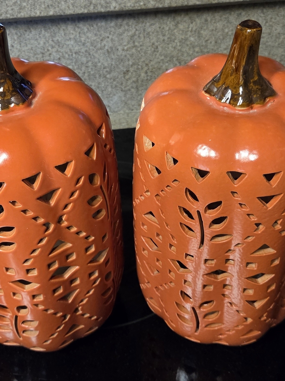 Source Unknown Orange Ceramic Pumpkin Lantern Pair